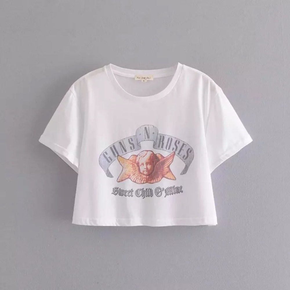 White Guns N Roses Sweet Child O’ Mine Cropped Tee - Picture 6 of 6